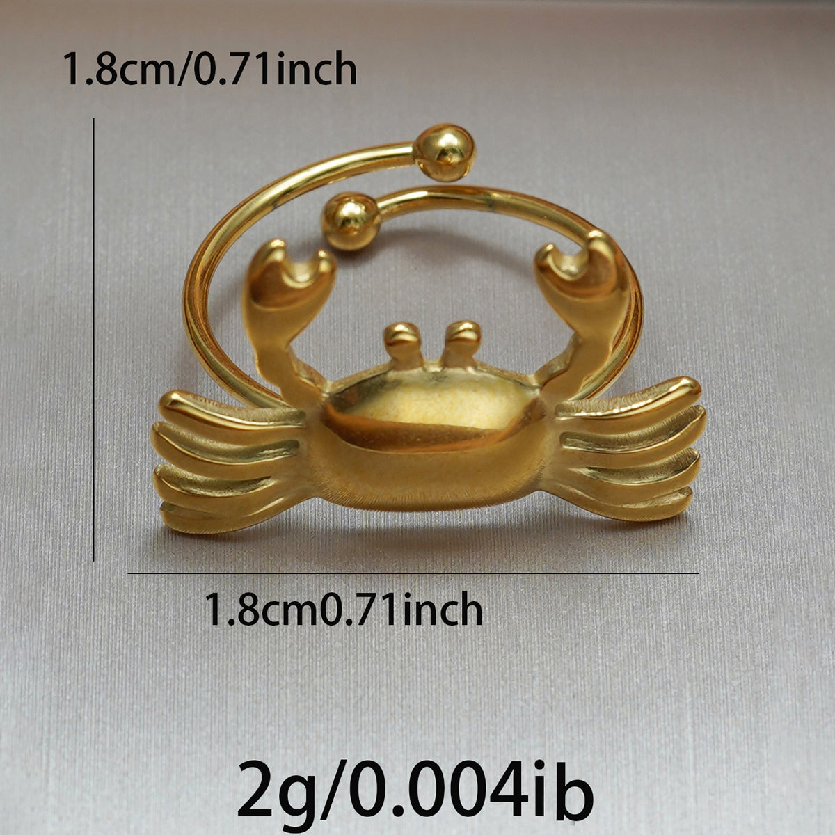 Lxalry 18K Gold Plated Stainless Steel Crab Design Mirror Polish Ring, Hypoallergenic Skin-Safe Jewelry with Sphere Accents, Handmade Luxury Gift & Decorative Sculpture for Bold Fashion