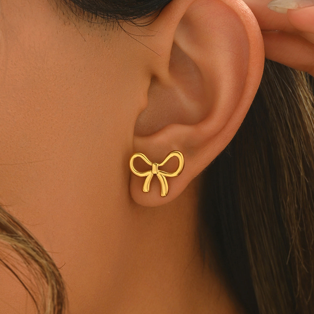 Lxalry 18K Gold-Plated Bow Earrings - Symmetrical Mirror-Finish Stainless Steel Jewelry, Hypoallergenic & Tarnish-Free Luxury Gift for Women/Wife/Mom, Handcrafted Everyday & Special Occasion Elegance