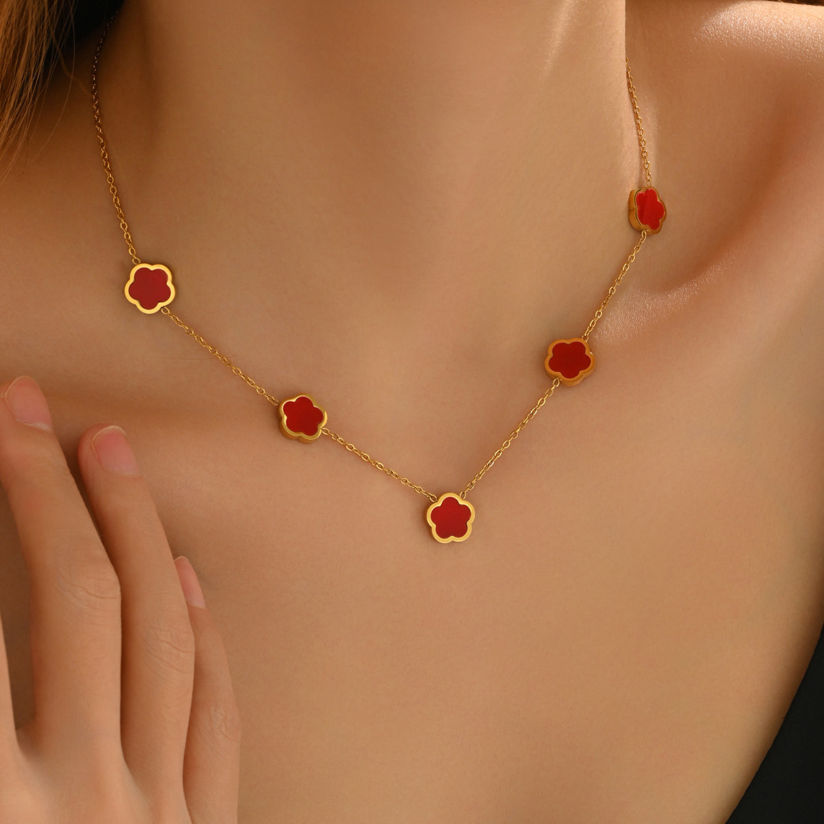 Lxalry 18K Gold-Plated Five-Leaf Clover Necklace - Modern Minimalist Stainless Steel Jewelry, Hypoallergenic & Tarnish-Free Gift for Women/Wife/Mom, Everyday Luxury with Golden Aura