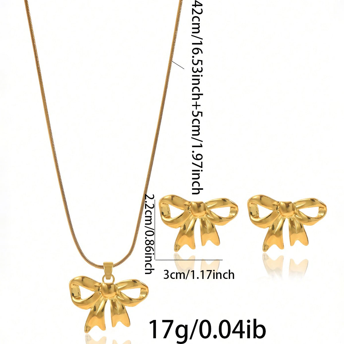 Lxalry 18K Gold Plated Bow Mirror Jewelry Set, Hypoallergenic Skin-Safe Necklace & Earrings for Weddings/Gifting, Never-Fade Adjustable Luxury with Precision-Cast Ribbon