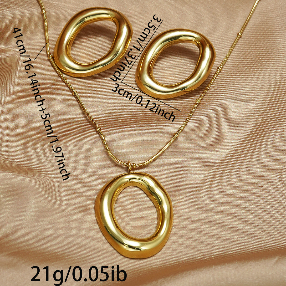 Lxalry 18K Gold Plated Mirror Polish Jewelry Set, Hypoallergenic Skin-Safe Necklace & Earrings for Daily/Evening, Never-Fade Adjustable Organic Round Design with Precision-Cast Symmetry