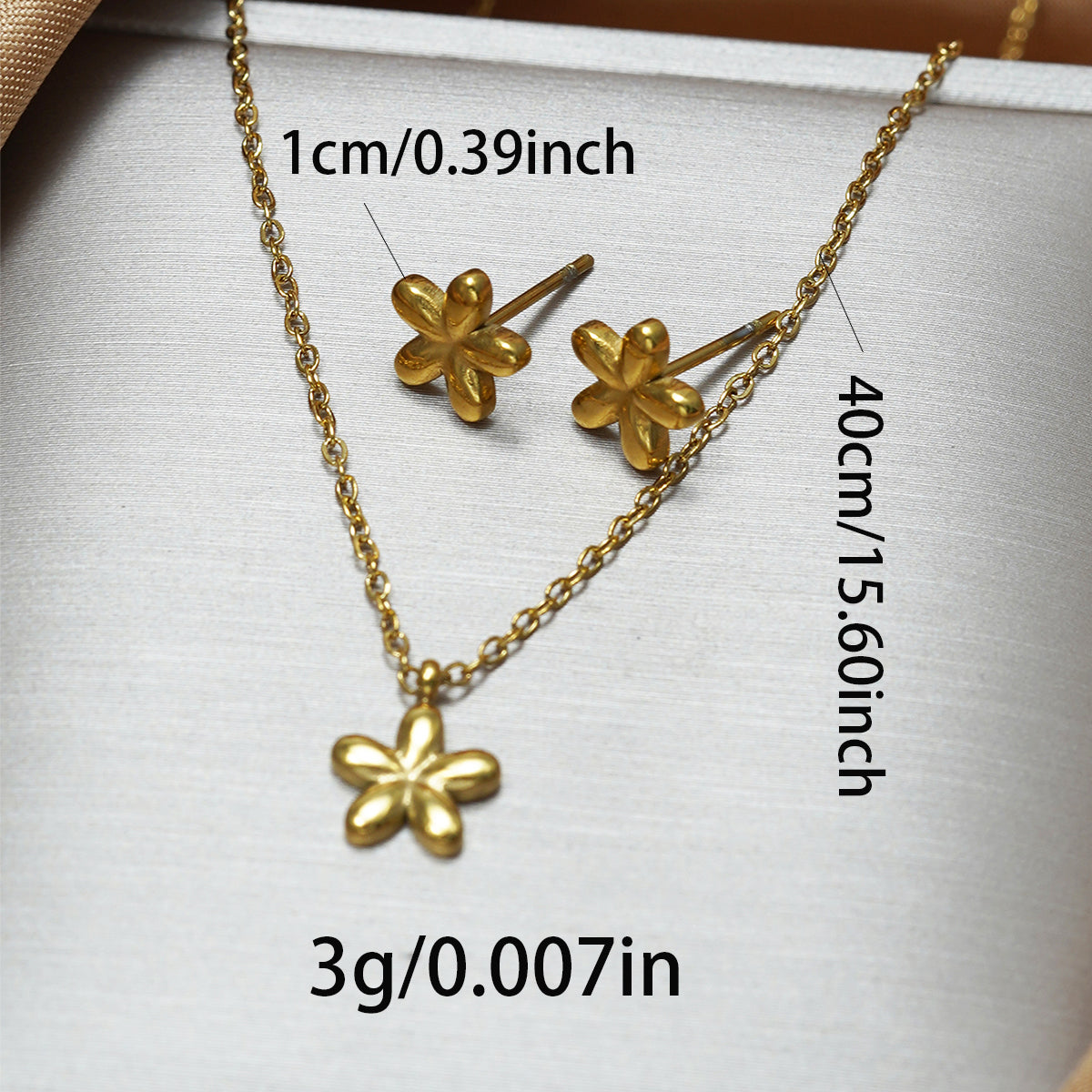 Lxalry 18K Gold Plated 5-Petal Floral Mirror Jewelry Set, Hypoallergenic Skin-Safe Necklace & Stud Earrings for Daily/Date Night, Never-Fade Adjustable Luxury Gift