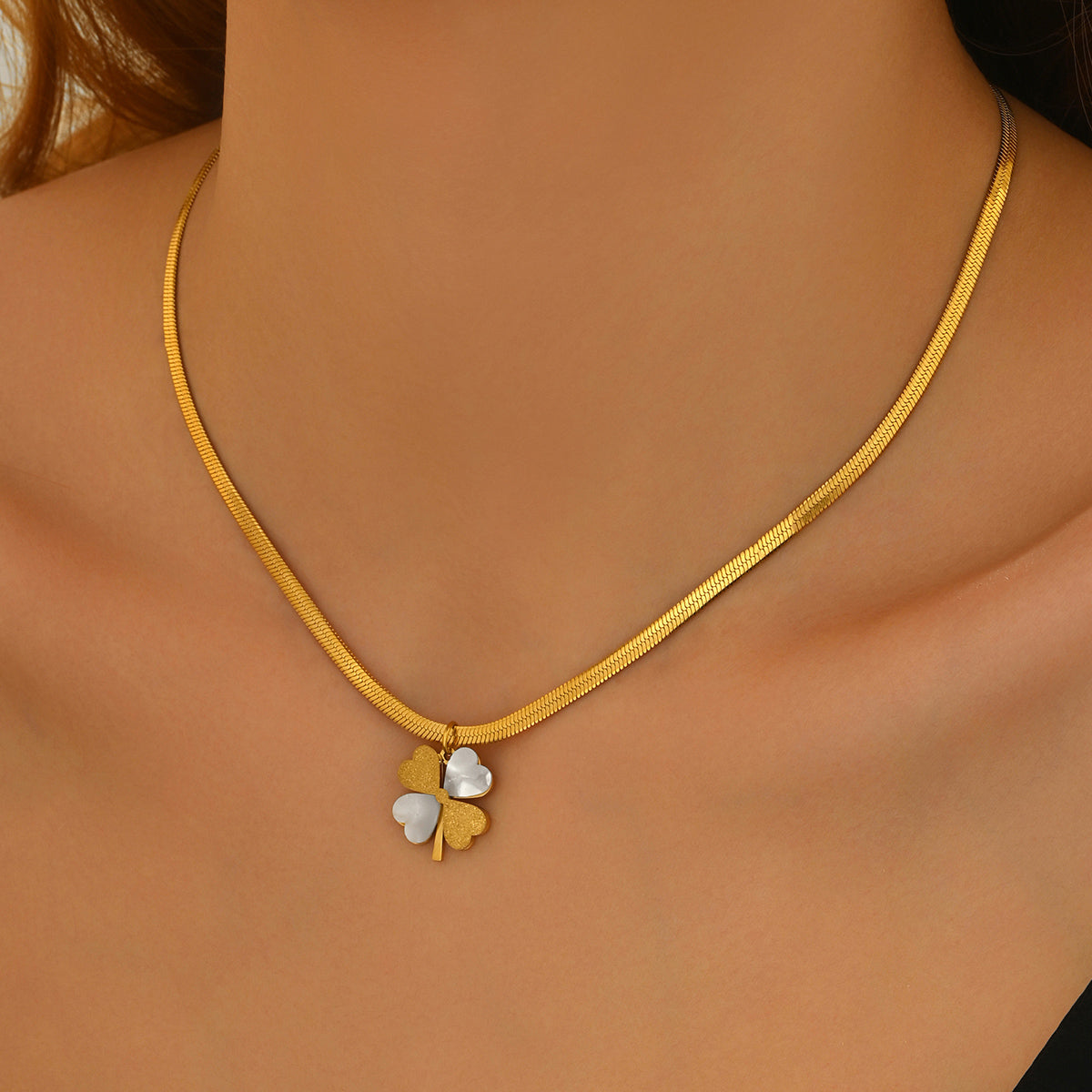 Lxalry 18K Gold-Plated Double Luck Necklace - Four-Leaf Clover Charm Hypoallergenic Jewelry, Tarnish-Free Gift for Women/Wife/Mom, Valentine’s Day Birthday Everyday Elegance