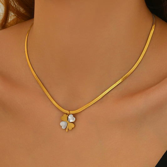 Lxalry 18K Gold-Plated Double Luck Necklace - Four-Leaf Clover Charm Hypoallergenic Jewelry, Tarnish-Free Gift for Women/Wife/Mom, Valentine’s Day Birthday Everyday Elegance