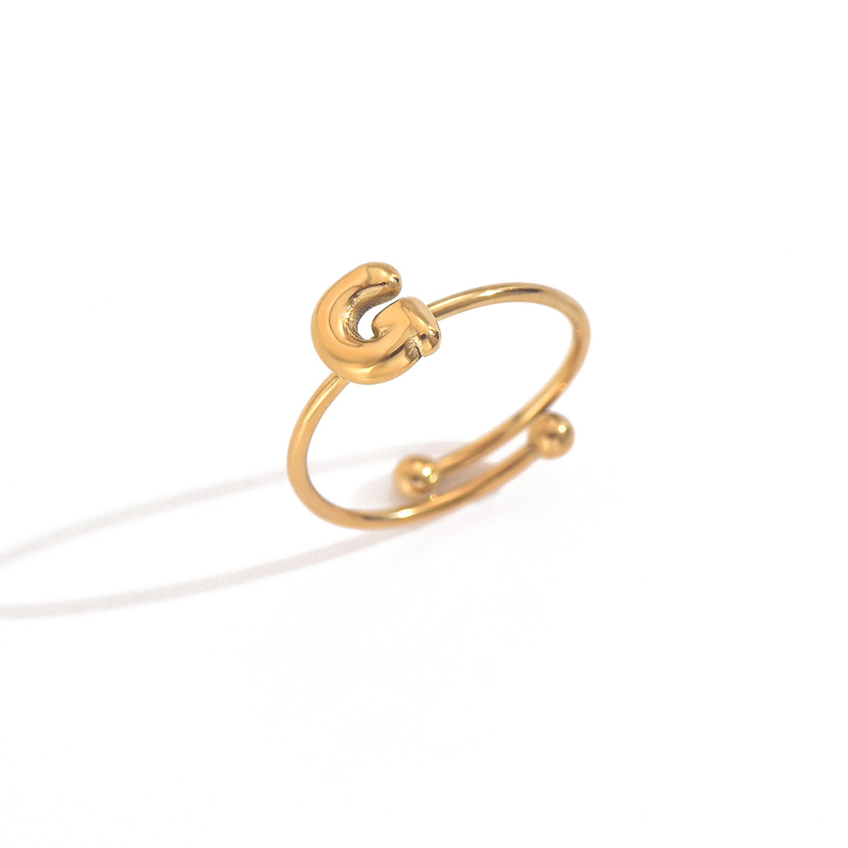 Lxalry 18K Gold Plated Stainless Steel Modern Alphabet Ring with Mirror Polish & Sphere Accents, Hypoallergenic Jewelry for Women, Skin-Safe Never-Fade Luxury Gift  (Full A-Z Letters)