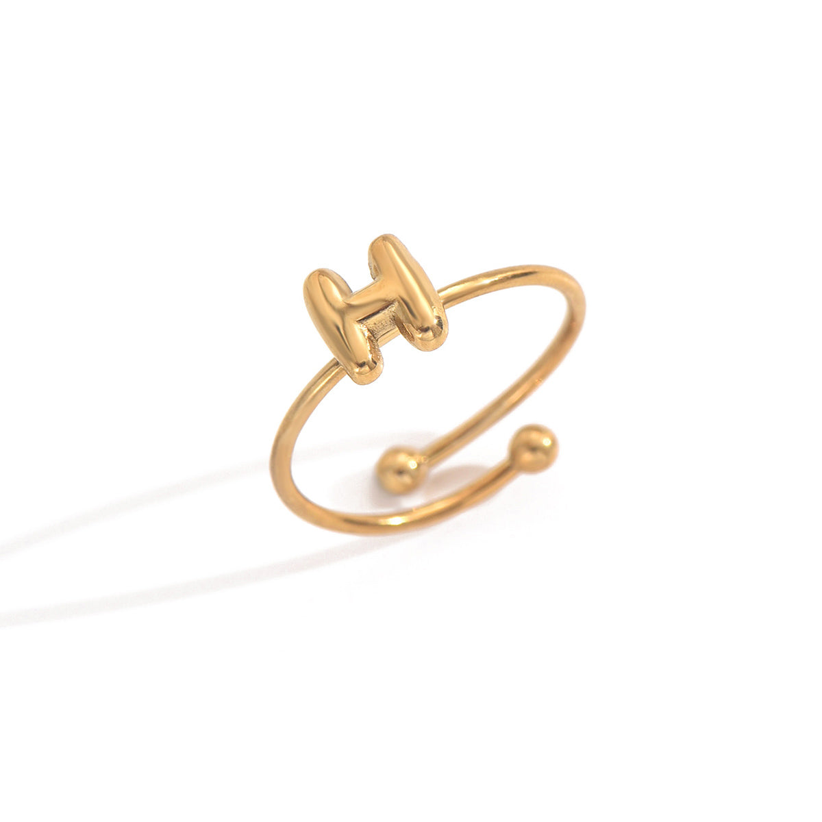 Lxalry 18K Gold Plated Stainless Steel Modern Alphabet Ring with Mirror Polish & Sphere Accents, Hypoallergenic Jewelry for Women, Skin-Safe Never-Fade Luxury Gift  (Full A-Z Letters)