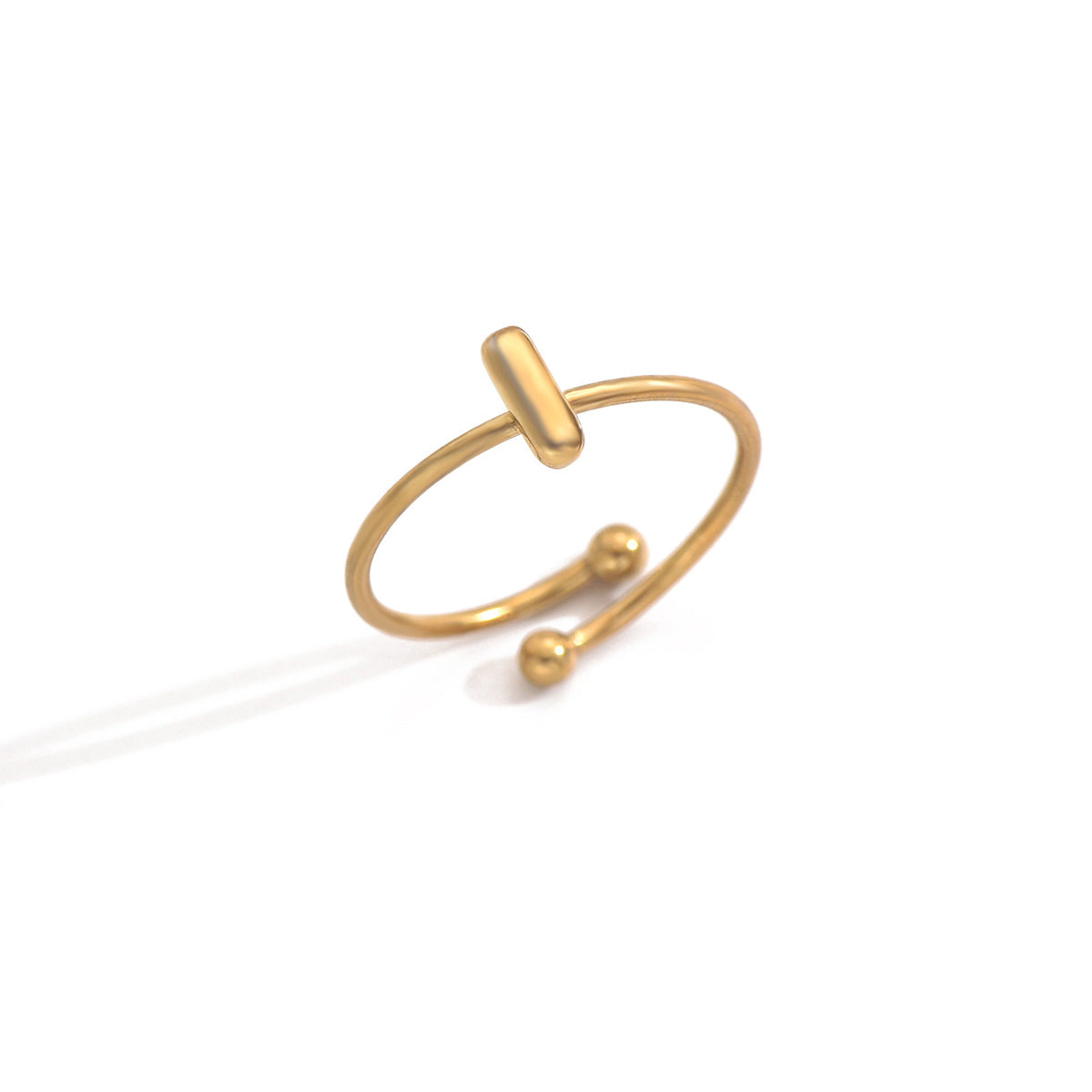 Lxalry 18K Gold Plated Stainless Steel Modern Alphabet Ring with Mirror Polish & Sphere Accents, Hypoallergenic Jewelry for Women, Skin-Safe Never-Fade Luxury Gift  (Full A-Z Letters)