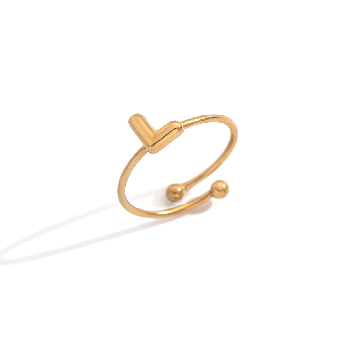 Lxalry 18K Gold Plated Stainless Steel Modern Alphabet Ring with Mirror Polish & Sphere Accents, Hypoallergenic Jewelry for Women, Skin-Safe Never-Fade Luxury Gift  (Full A-Z Letters)