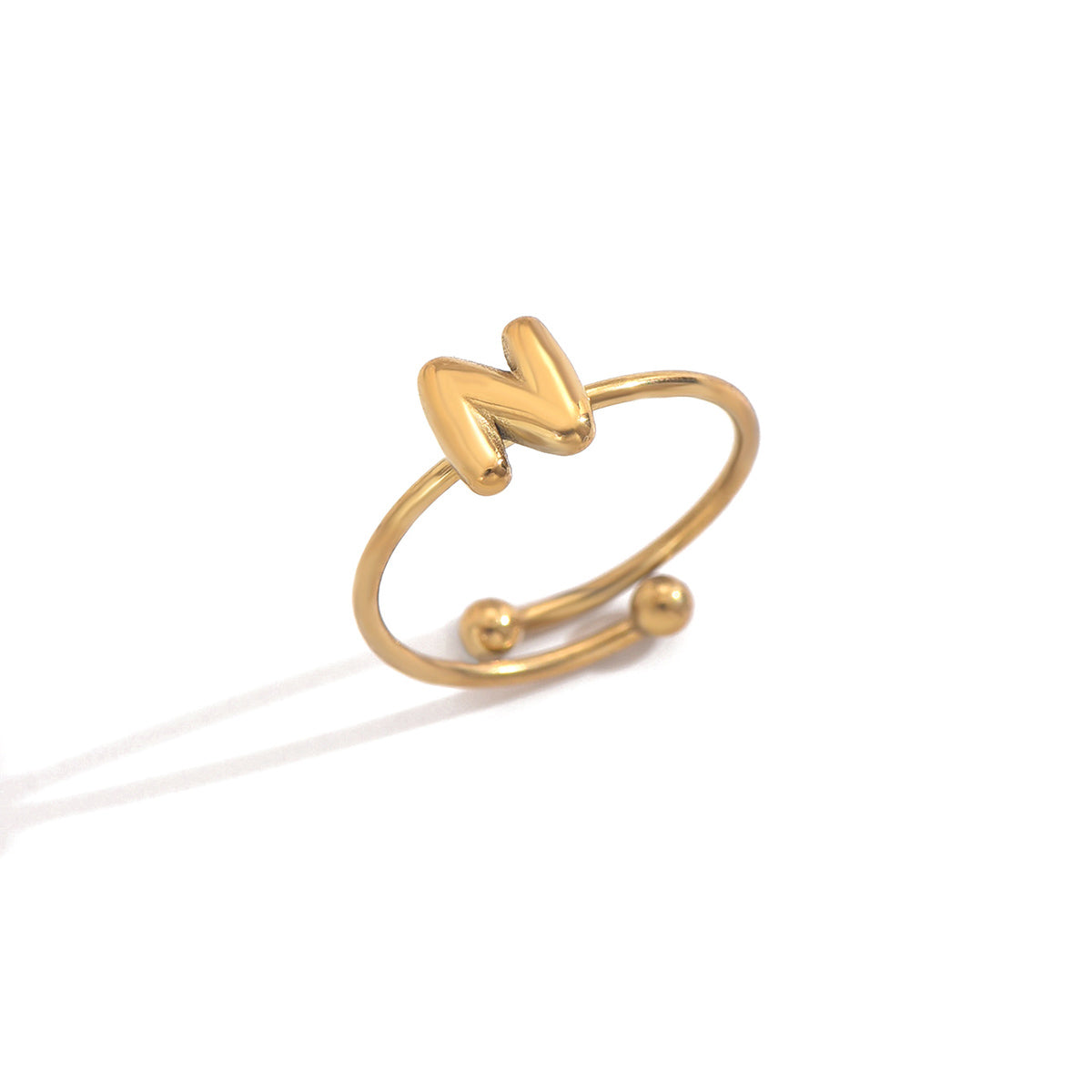 Lxalry 18K Gold Plated Stainless Steel Modern Alphabet Ring with Mirror Polish & Sphere Accents, Hypoallergenic Jewelry for Women, Skin-Safe Never-Fade Luxury Gift  (Full A-Z Letters)