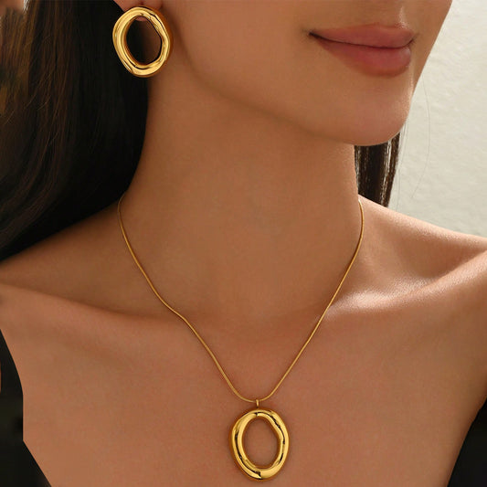 Lxalry 18K Gold Plated Mirror Polish Jewelry Set, Hypoallergenic Skin-Safe Necklace & Earrings for Daily/Evening, Never-Fade Adjustable Organic Round Design with Precision-Cast Symmetry