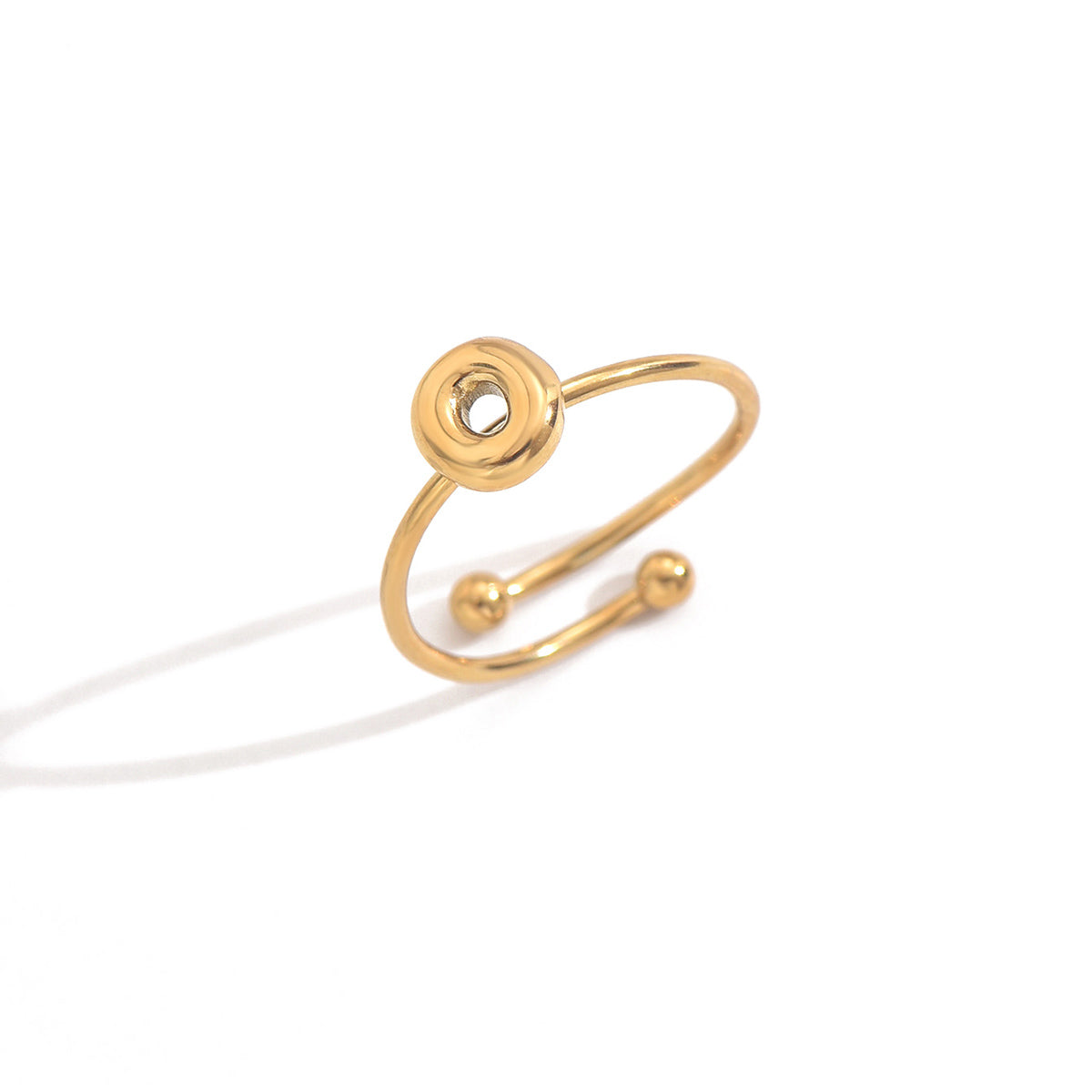 Lxalry 18K Gold Plated Stainless Steel Modern Alphabet Ring with Mirror Polish & Sphere Accents, Hypoallergenic Jewelry for Women, Skin-Safe Never-Fade Luxury Gift  (Full A-Z Letters)