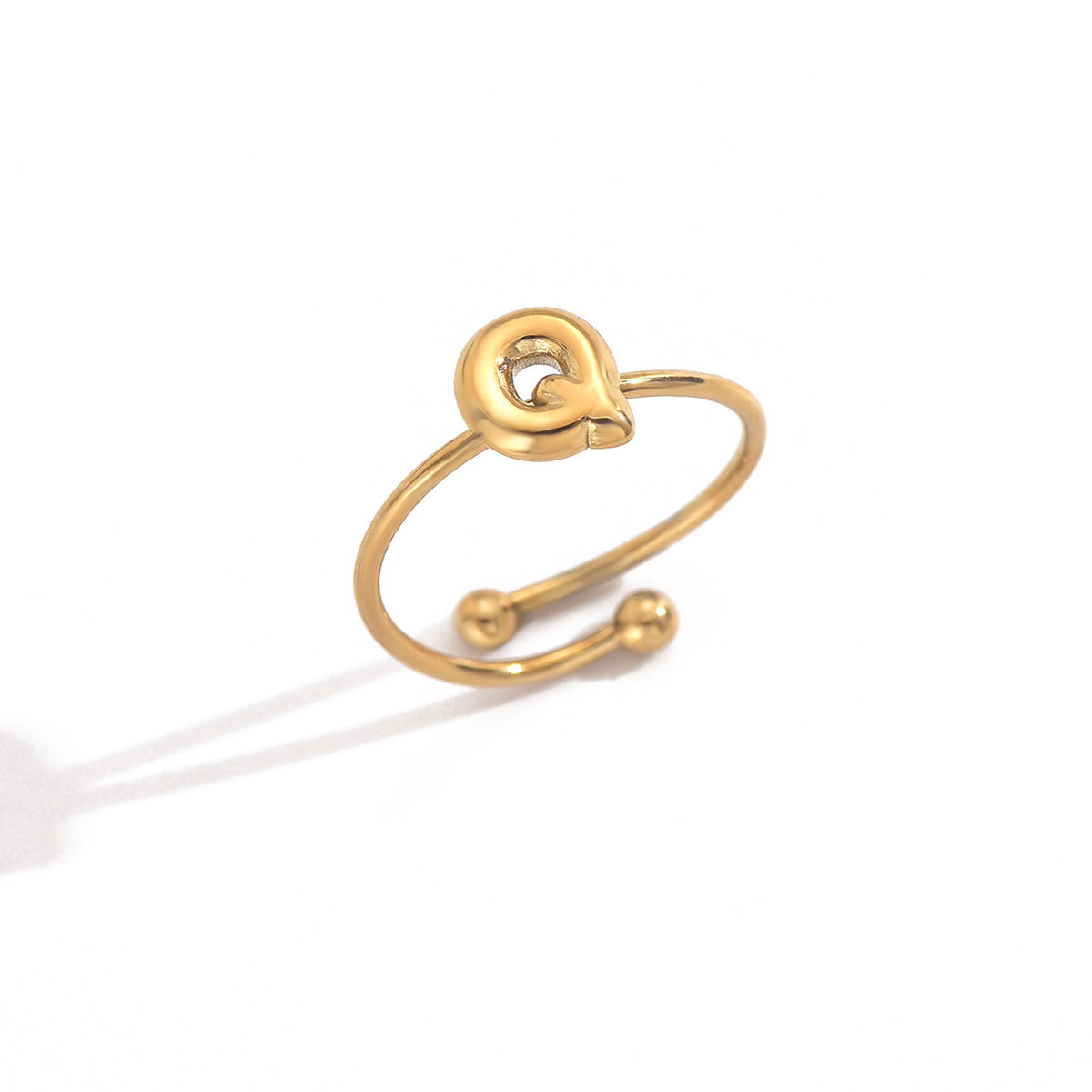 Lxalry 18K Gold Plated Stainless Steel Modern Alphabet Ring with Mirror Polish & Sphere Accents, Hypoallergenic Jewelry for Women, Skin-Safe Never-Fade Luxury Gift  (Full A-Z Letters)