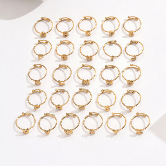 Lxalry 18K Gold Plated Stainless Steel Modern Alphabet Ring with Mirror Polish & Sphere Accents, Hypoallergenic Jewelry for Women, Skin-Safe Never-Fade Luxury Gift  (Full A-Z Letters)