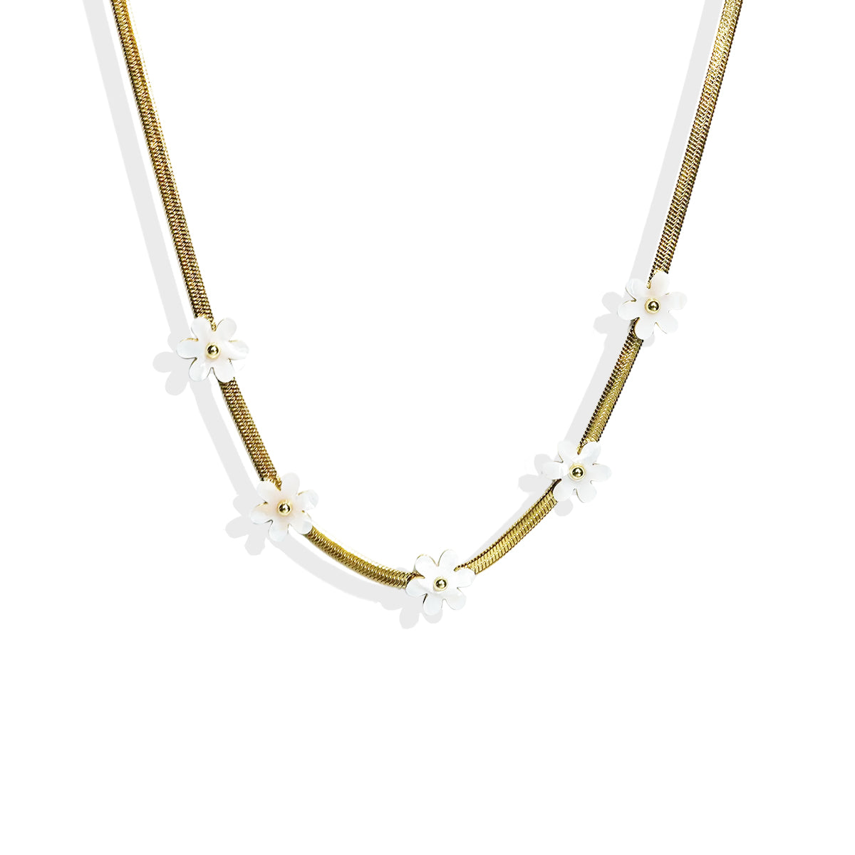 Lxalry 18K Gold-Plated Bohemian Floral Necklace features delicate white blossom charms on hypoallergenic stainless steel. Skin-safe, tarnish-free jewelry for women/wife/mom – perfect for festive occasions & everyday boho elegance