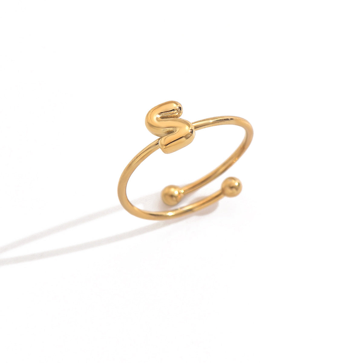 Lxalry 18K Gold Plated Stainless Steel Modern Alphabet Ring with Mirror Polish & Sphere Accents, Hypoallergenic Jewelry for Women, Skin-Safe Never-Fade Luxury Gift  (Full A-Z Letters)