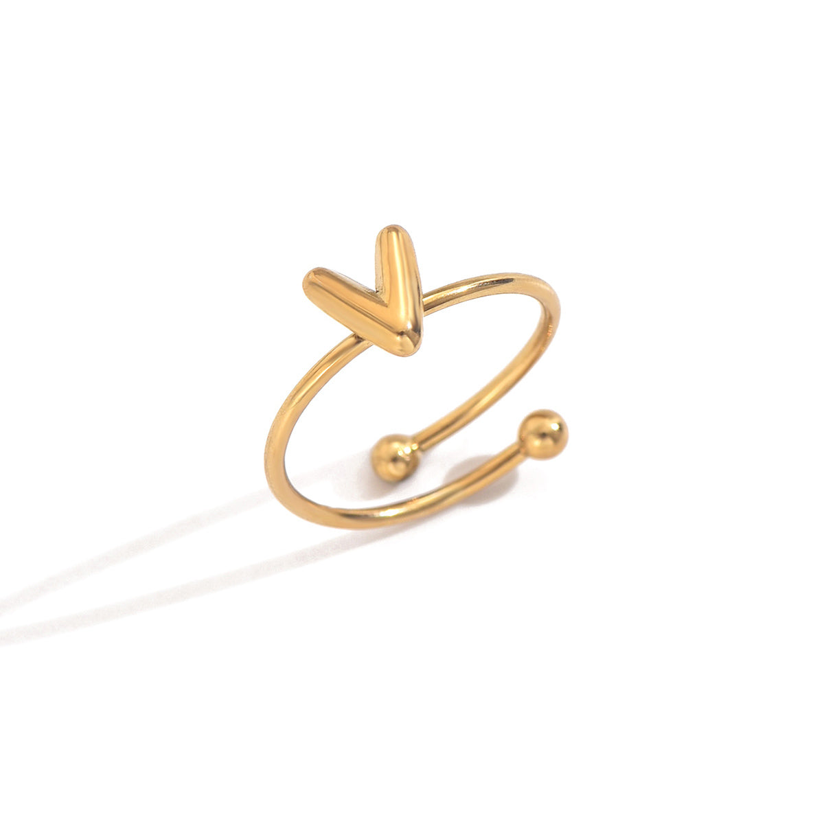 Lxalry 18K Gold Plated Stainless Steel Modern Alphabet Ring with Mirror Polish & Sphere Accents, Hypoallergenic Jewelry for Women, Skin-Safe Never-Fade Luxury Gift  (Full A-Z Letters)