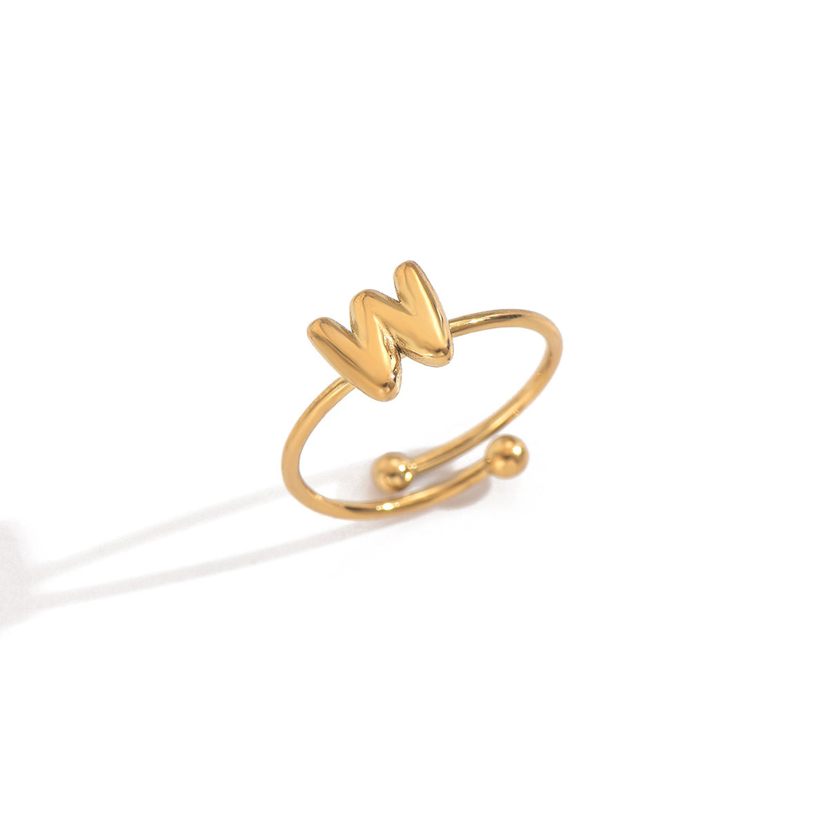 Lxalry 18K Gold Plated Stainless Steel Modern Alphabet Ring with Mirror Polish & Sphere Accents, Hypoallergenic Jewelry for Women, Skin-Safe Never-Fade Luxury Gift  (Full A-Z Letters)