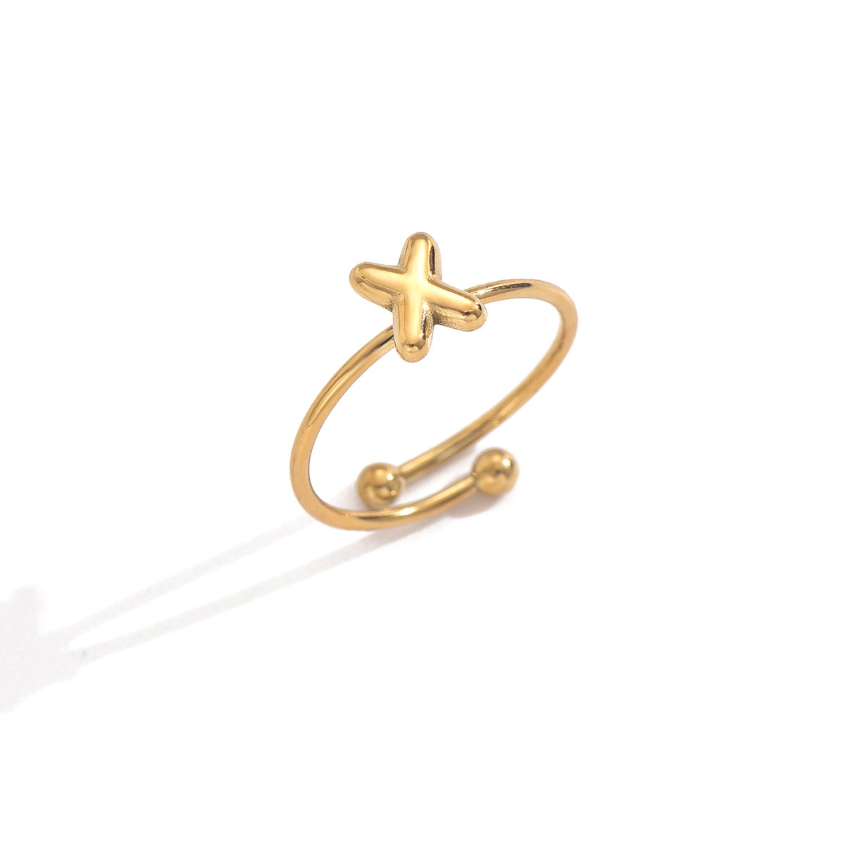 Lxalry 18K Gold Plated Stainless Steel Modern Alphabet Ring with Mirror Polish & Sphere Accents, Hypoallergenic Jewelry for Women, Skin-Safe Never-Fade Luxury Gift  (Full A-Z Letters)