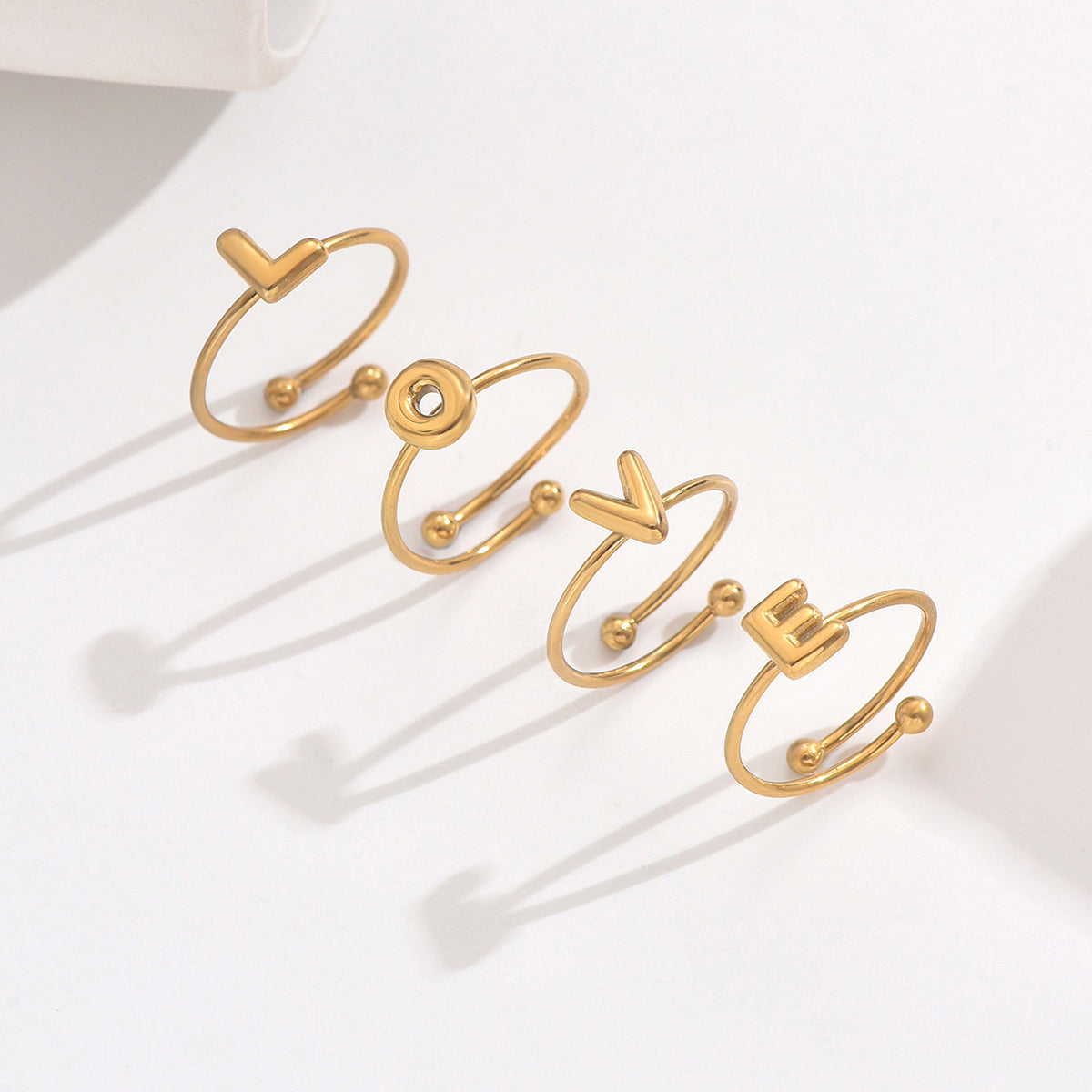 Lxalry 18K Gold Plated Stainless Steel Modern Alphabet Ring with Mirror Polish & Sphere Accents, Hypoallergenic Jewelry for Women, Skin-Safe Never-Fade Luxury Gift  (Full A-Z Letters)