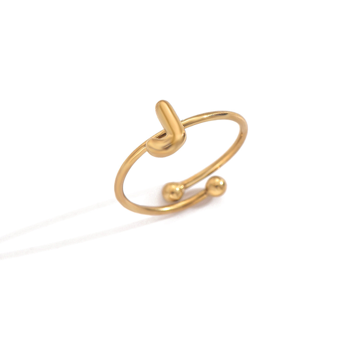 Lxalry 18K Gold Plated Stainless Steel Modern Alphabet Ring with Mirror Polish & Sphere Accents, Hypoallergenic Jewelry for Women, Skin-Safe Never-Fade Luxury Gift  (Full A-Z Letters)