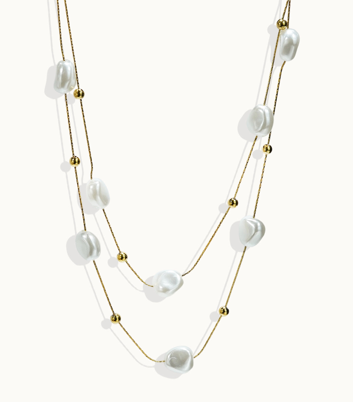Lxalry 18K Gold-Plated Pearl-Studded Necklace - Stainless Steel Minimalist Jewelry for Women, Lightweight Hypoallergenic Gift for Wife/Mom, Skin-Safe Luxury for Daily & Evening Glam
