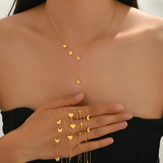 Lxalry 18K Gold-Plated Celestial Necklace - Butterfly & Heart Charm Stainless Steel Jewelry, Skin-Safe Hypoallergenic Gift for Women/Wife/Mom, Romantic Everyday & Wedding Glow