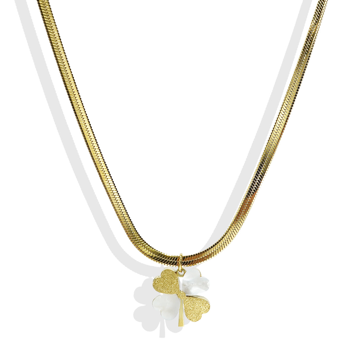 Lxalry 18K Gold-Plated Double Luck Necklace - Four-Leaf Clover Charm Hypoallergenic Jewelry, Tarnish-Free Gift for Women/Wife/Mom, Valentine’s Day Birthday Everyday Elegance