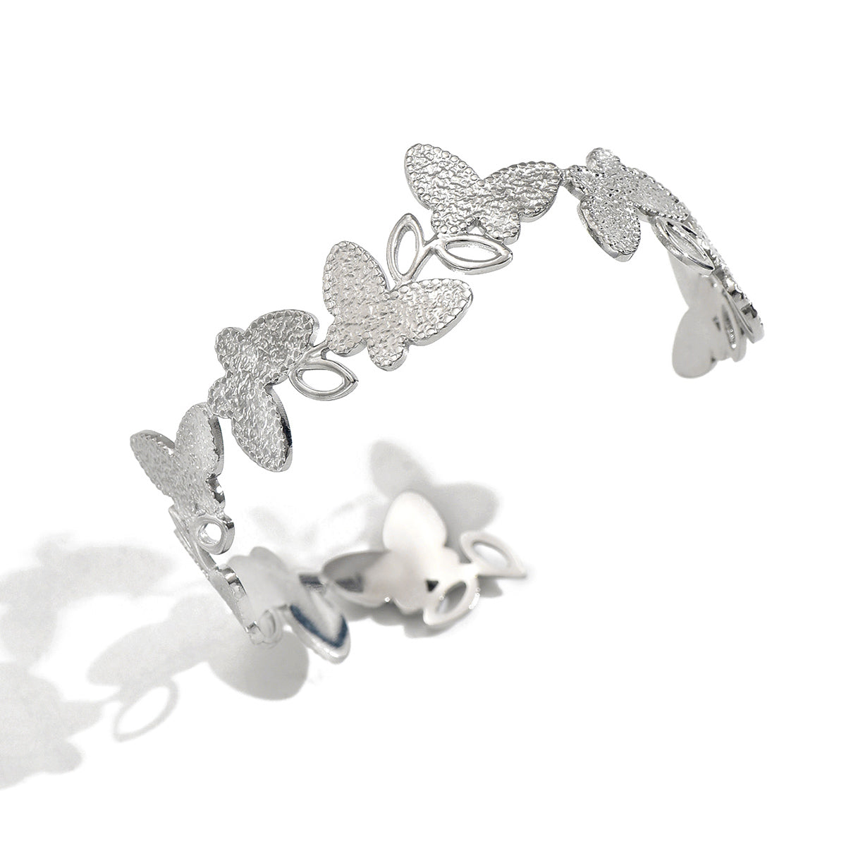 Lxalry Platinum Plated Stainless Steel Butterfly Carved Link Bracelet, Hypoallergenic Skin-Safe Jewelry for Daily & Evening Wear, Never-Tarnish Handmade Luxury Gift for Her