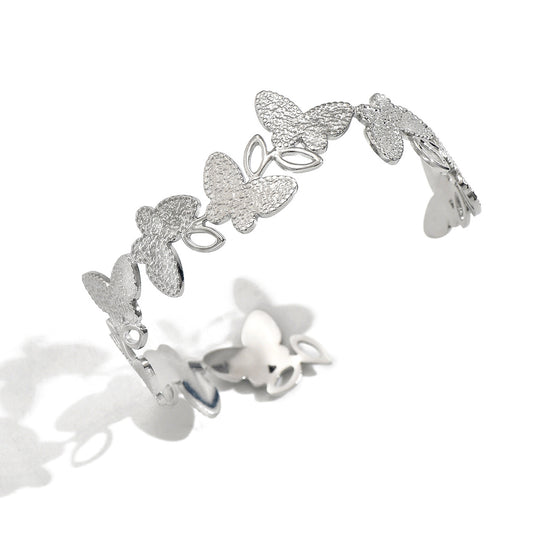 Lxalry Platinum Plated Stainless Steel Butterfly Carved Link Bracelet, Hypoallergenic Skin-Safe Jewelry for Daily & Evening Wear, Never-Tarnish Handmade Luxury Gift for Her