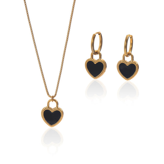 Lxalry 18K Gold Plated Stainless Steel Heart Mirror Jewelry Set, Hypoallergenic Skin-Safe Necklace & Earrings for Daily/Evening, Never-Fade Luxury Gift for Her