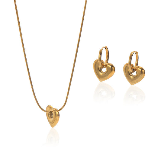 Lxalry 18K Gold Plated Hollow Heart Jewelry Set, Mirror Polish Hypoallergenic Necklace & Earrings for Women, Never-Fade Handmade Luxury Gift with Adjustable Chain