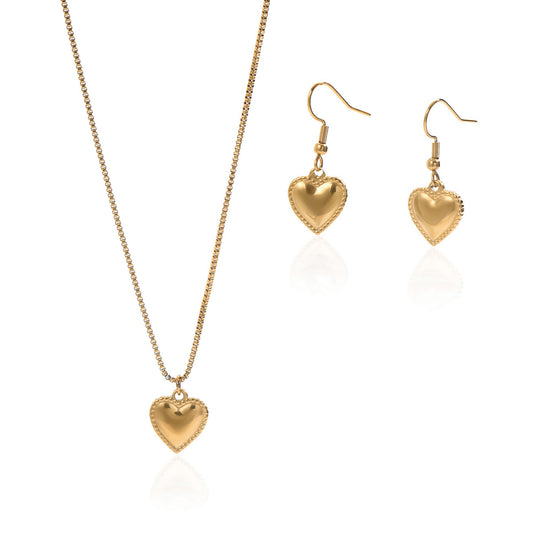 Lxalry 18K Gold Plated Symmetrical Heart Jewelry Set, Mirror Polish Hypoallergenic Necklace & Earrings for Women, Never-Fade Luxury Gift with Precision-Cast Edges