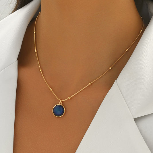 Lxalry 18K Gold-Plated Mood-Responsive Necklace - Stainless Steel Modern Minimalist Jewelry with Color-Shifting Resin Pendant, Hypoallergenic Skin-Safe Gift for Women/Wife/Mom stainless steel jewelry