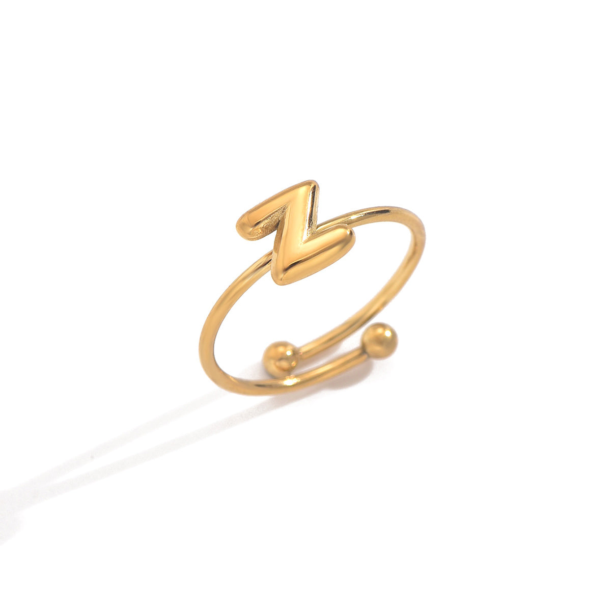 Lxalry 18K Gold Plated Stainless Steel Modern Alphabet Ring with Mirror Polish & Sphere Accents, Hypoallergenic Jewelry for Women, Skin-Safe Never-Fade Luxury Gift  (Full A-Z Letters)