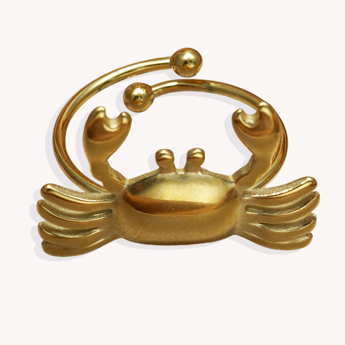Lxalry 18K Gold Plated Stainless Steel Crab Design Mirror Polish Ring, Hypoallergenic Skin-Safe Jewelry with Sphere Accents, Handmade Luxury Gift & Decorative Sculpture for Bold Fashion