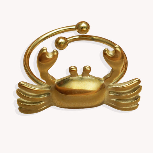 Lxalry 18K Gold Plated Stainless Steel Crab Design Mirror Polish Ring, Hypoallergenic Skin-Safe Jewelry with Sphere Accents, Handmade Luxury Gift & Decorative Sculpture for Bold Fashion
