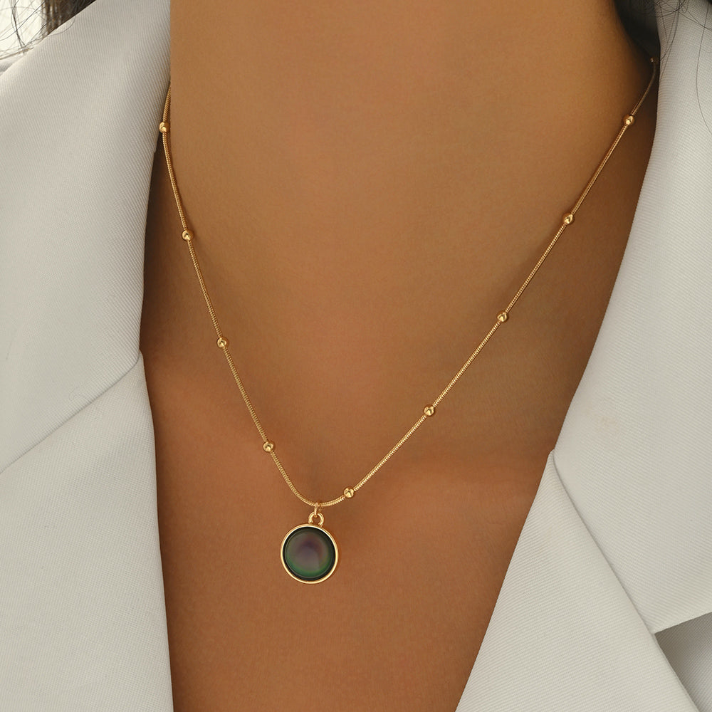 Lxalry 18K Gold-Plated Mood-Responsive Necklace - Stainless Steel Modern Minimalist Jewelry with Color-Shifting Resin Pendant, Hypoallergenic Skin-Safe Gift for Women/Wife/Mom stainless steel jewelry