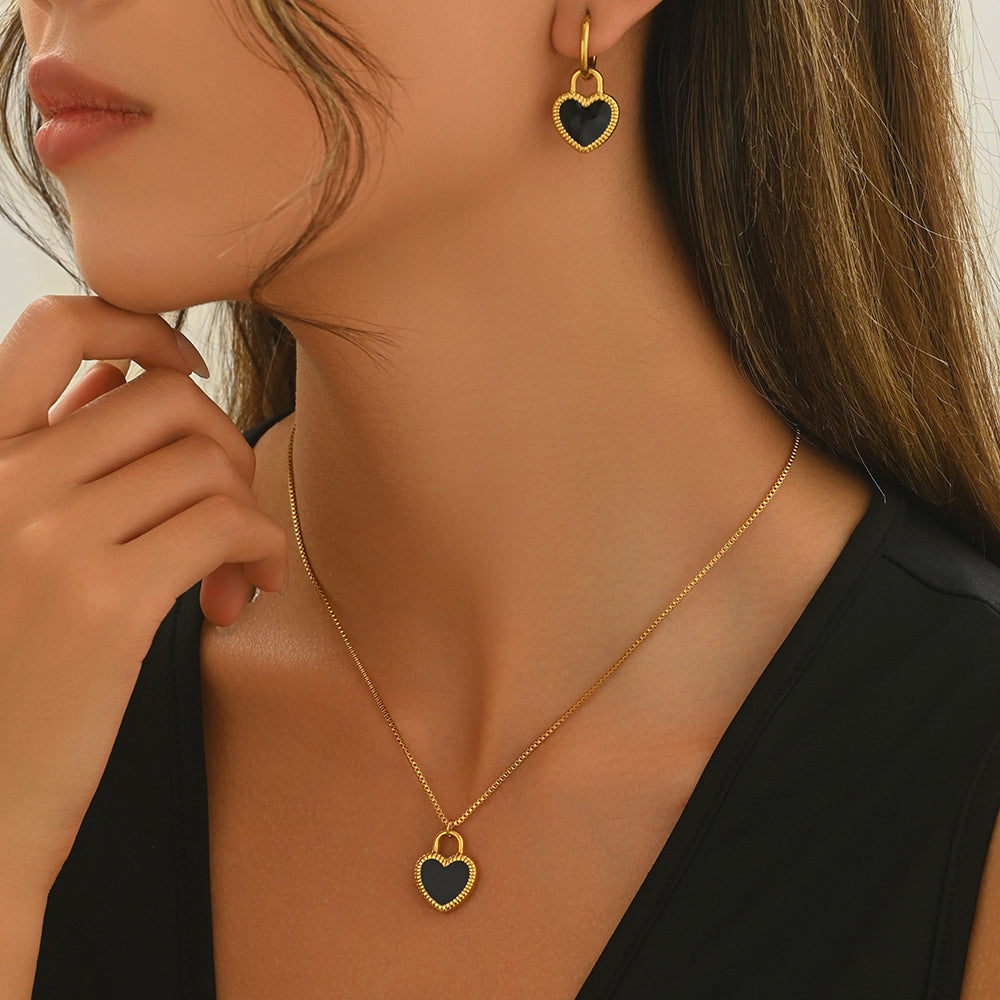 Lxalry 18K Gold Plated Stainless Steel Heart Mirror Jewelry Set, Hypoallergenic Skin-Safe Necklace & Earrings for Daily/Evening, Never-Fade Luxury Gift for Her