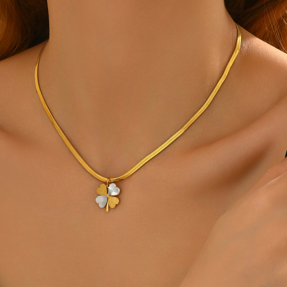 Lxalry 18K Gold-Plated Double Luck Necklace - Four-Leaf Clover Charm Hypoallergenic Jewelry, Tarnish-Free Gift for Women/Wife/Mom, Valentine’s Day Birthday Everyday Elegance