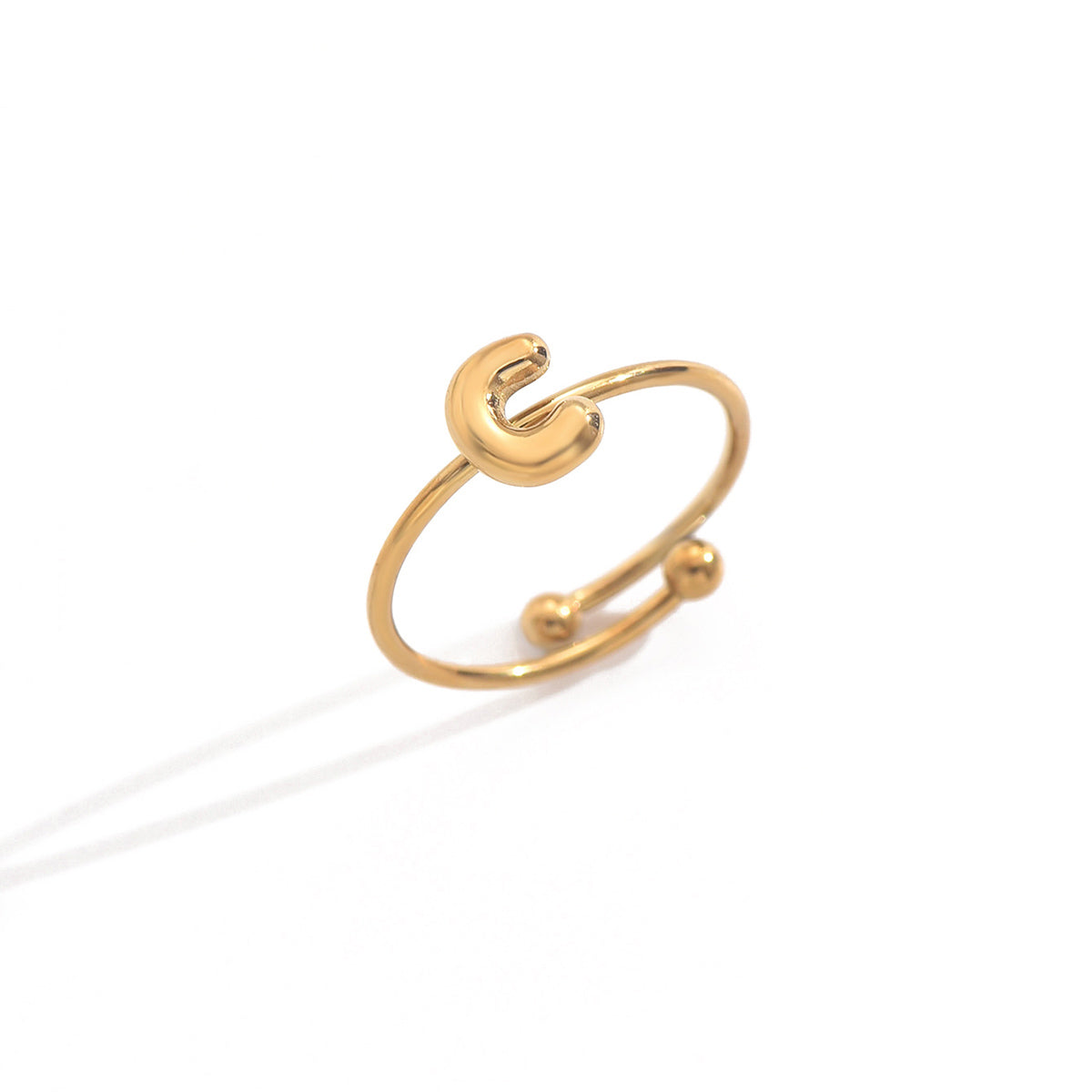 Lxalry 18K Gold Plated Stainless Steel Modern Alphabet Ring with Mirror Polish & Sphere Accents, Hypoallergenic Jewelry for Women, Skin-Safe Never-Fade Luxury Gift  (Full A-Z Letters)