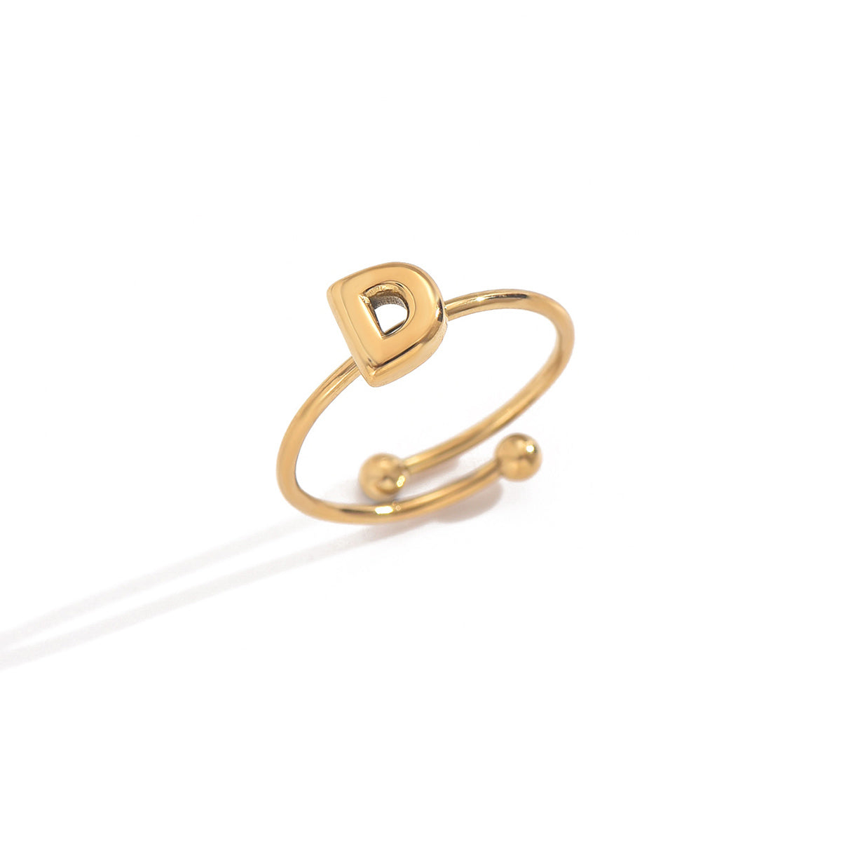 Lxalry 18K Gold Plated Stainless Steel Modern Alphabet Ring with Mirror Polish & Sphere Accents, Hypoallergenic Jewelry for Women, Skin-Safe Never-Fade Luxury Gift  (Full A-Z Letters)