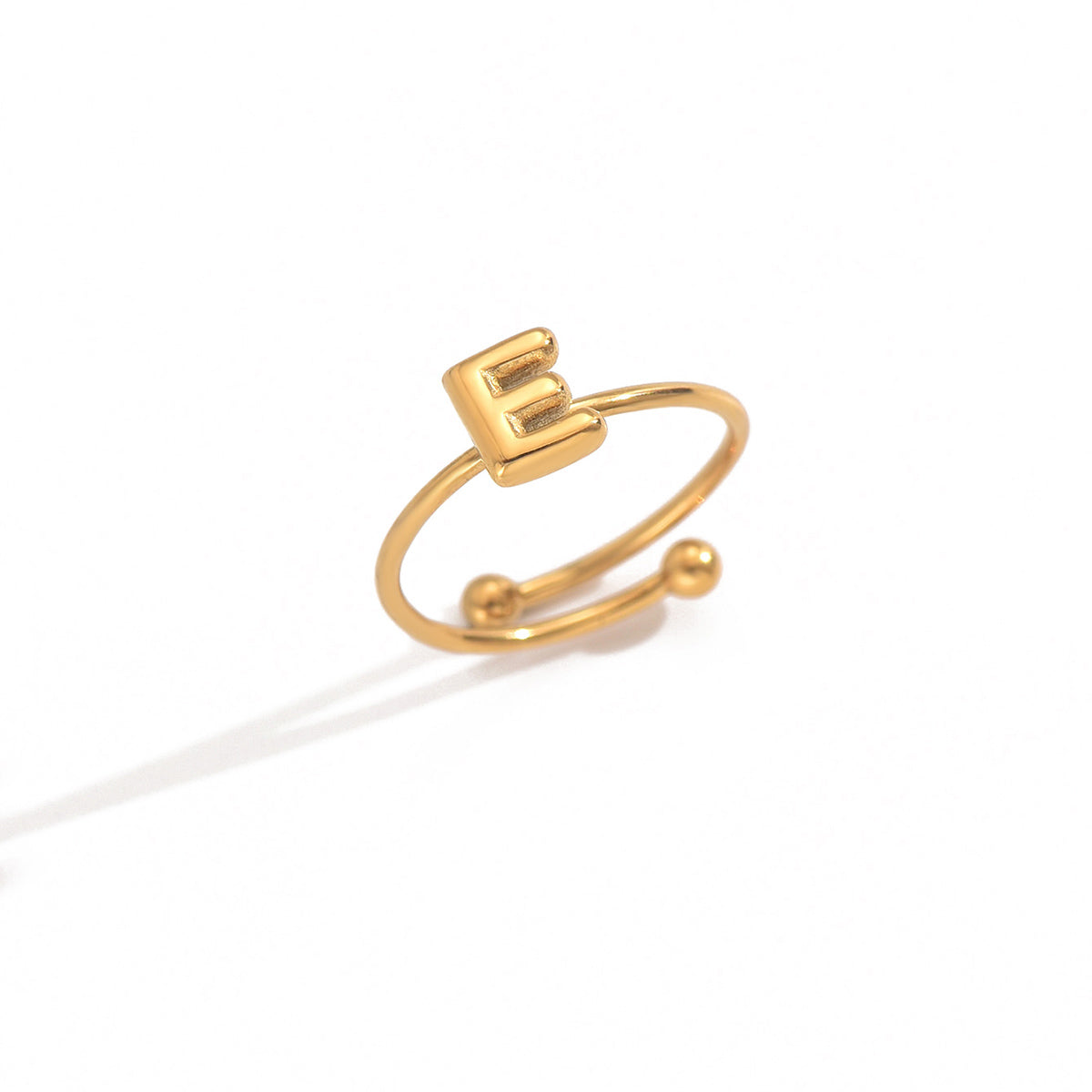 Lxalry 18K Gold Plated Stainless Steel Modern Alphabet Ring with Mirror Polish & Sphere Accents, Hypoallergenic Jewelry for Women, Skin-Safe Never-Fade Luxury Gift  (Full A-Z Letters)