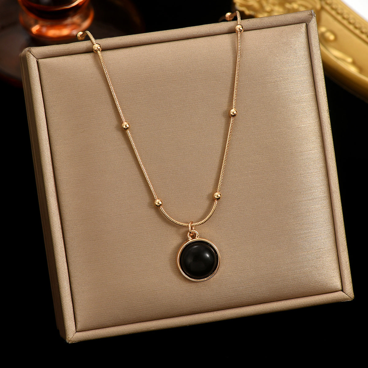 Lxalry 18K Gold-Plated Mood-Responsive Necklace - Stainless Steel Modern Minimalist Jewelry with Color-Shifting Resin Pendant, Hypoallergenic Skin-Safe Gift for Women/Wife/Mom stainless steel jewelry