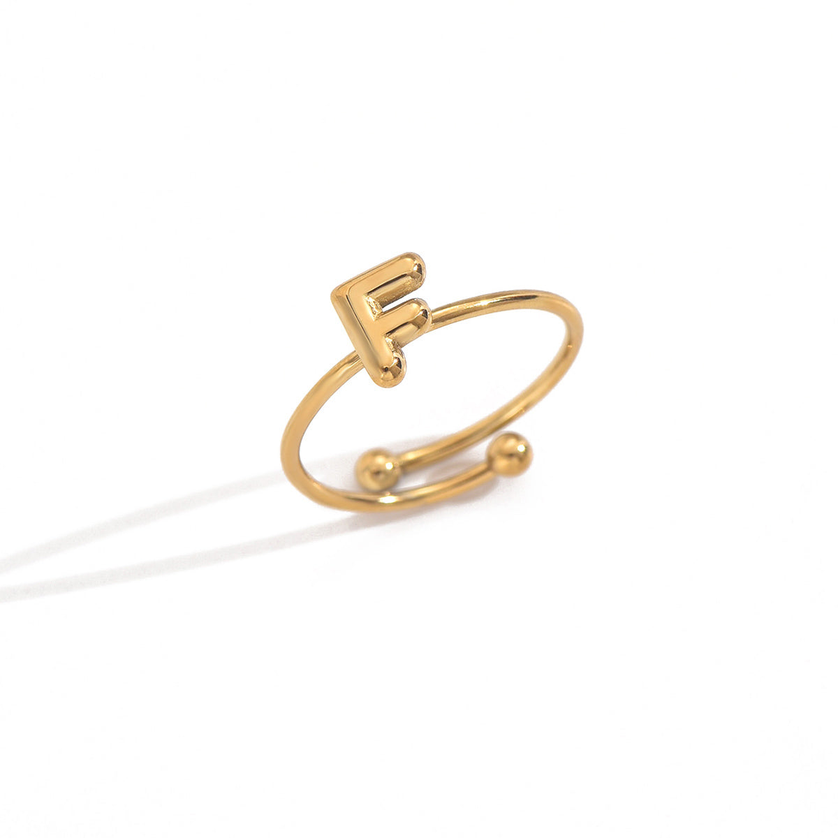 Lxalry 18K Gold Plated Stainless Steel Modern Alphabet Ring with Mirror Polish & Sphere Accents, Hypoallergenic Jewelry for Women, Skin-Safe Never-Fade Luxury Gift  (Full A-Z Letters)