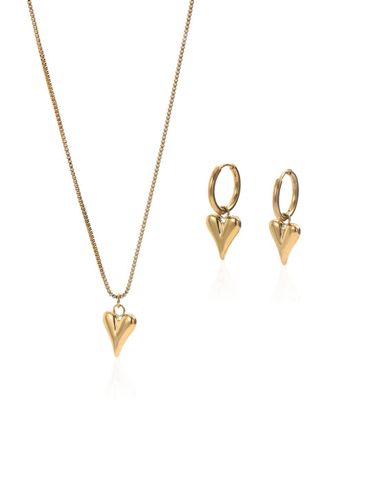 Lxalry 18K Gold Plated Stainless Steel Heart Mirror Jewelry Set, Hypoallergenic Skin-Safe Necklace & Earrings for Daily/Evening Wear, Never-Fade Handmade Luxury Gift for Her