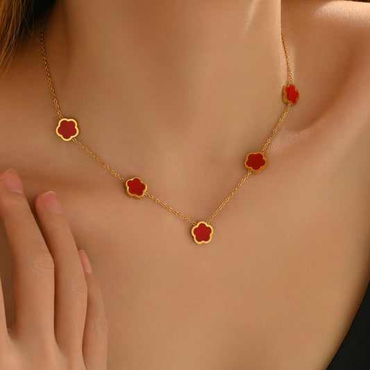 Lxalry 18K Gold-Plated Five-Leaf Clover Necklace - Modern Minimalist Stainless Steel Jewelry, Hypoallergenic & Tarnish-Free Gift for Women/Wife/Mom, Everyday Luxury with Golden Aura