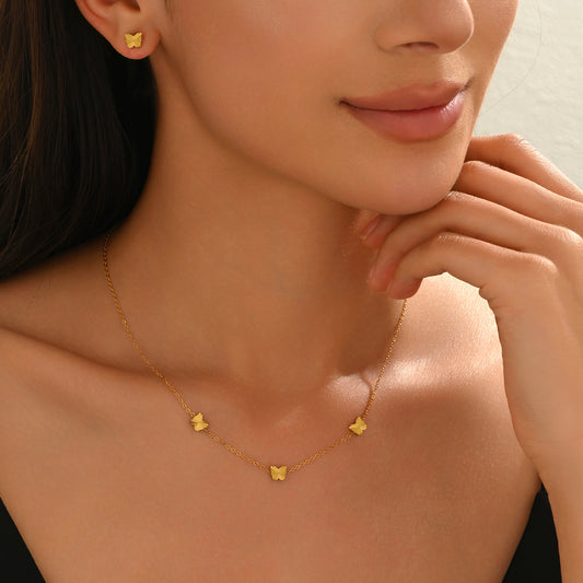 Lxalry 316L Stainless Steel 18K Gold-Plated Jewelry Set, Iridescent Blue-White Gradient 3D Glass Star Pendant, Hypoallergenic Tarnish-Free Earrings & Necklace, Beach Party & Daily Wear, Ocean-Inspired Luxury Gift for Women