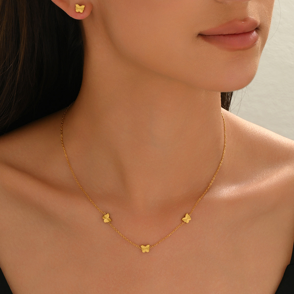 Lxalry 316L Stainless Steel 18K Gold-Plated Jewelry Set, Iridescent Blue-White Gradient 3D Glass Star Pendant, Hypoallergenic Tarnish-Free Earrings & Necklace, Beach Party & Daily Wear, Ocean-Inspired Luxury Gift for Women