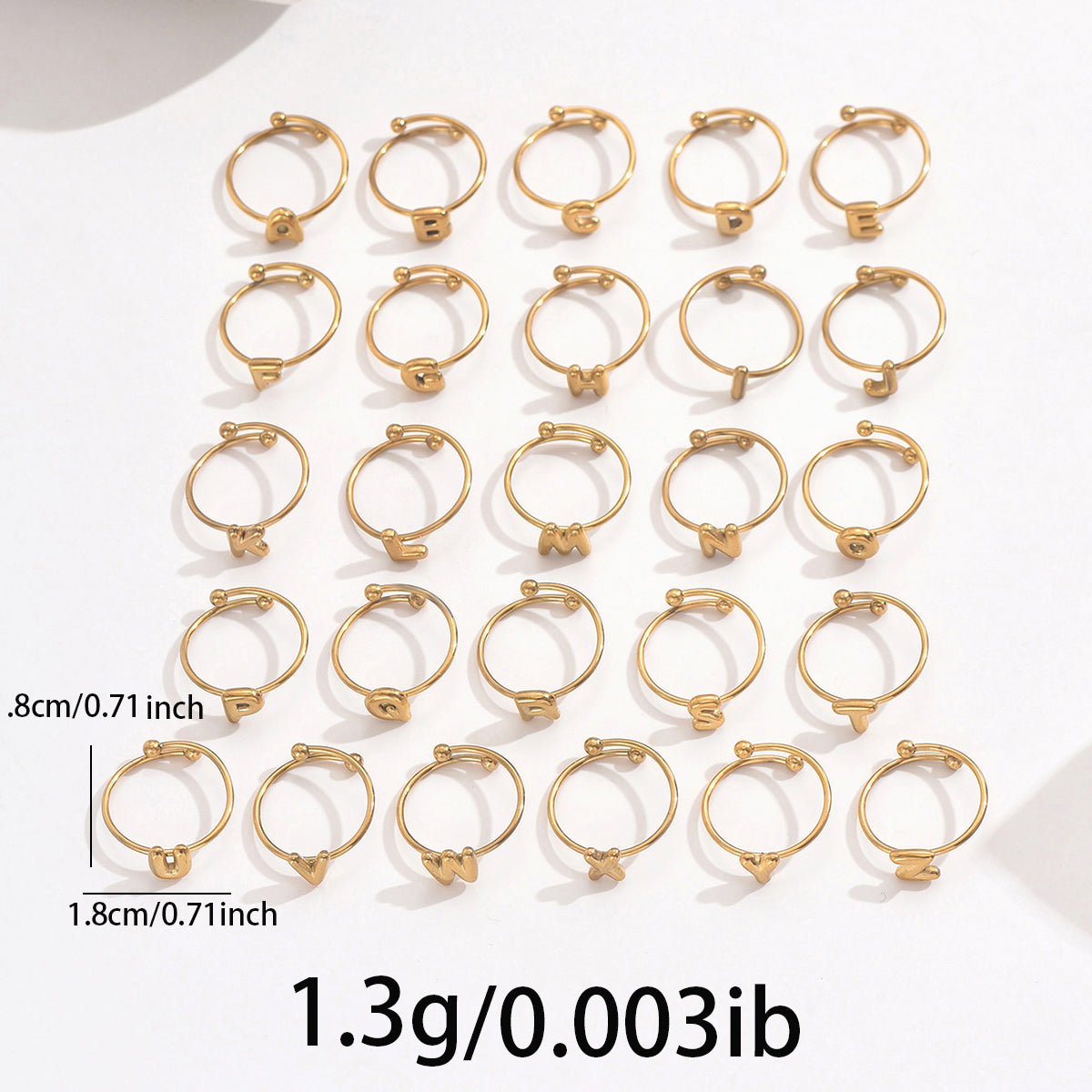 Lxalry 18K Gold Plated Stainless Steel Modern Alphabet Ring with Mirror Polish & Sphere Accents, Hypoallergenic Jewelry for Women, Skin-Safe Never-Fade Luxury Gift  (Full A-Z Letters)
