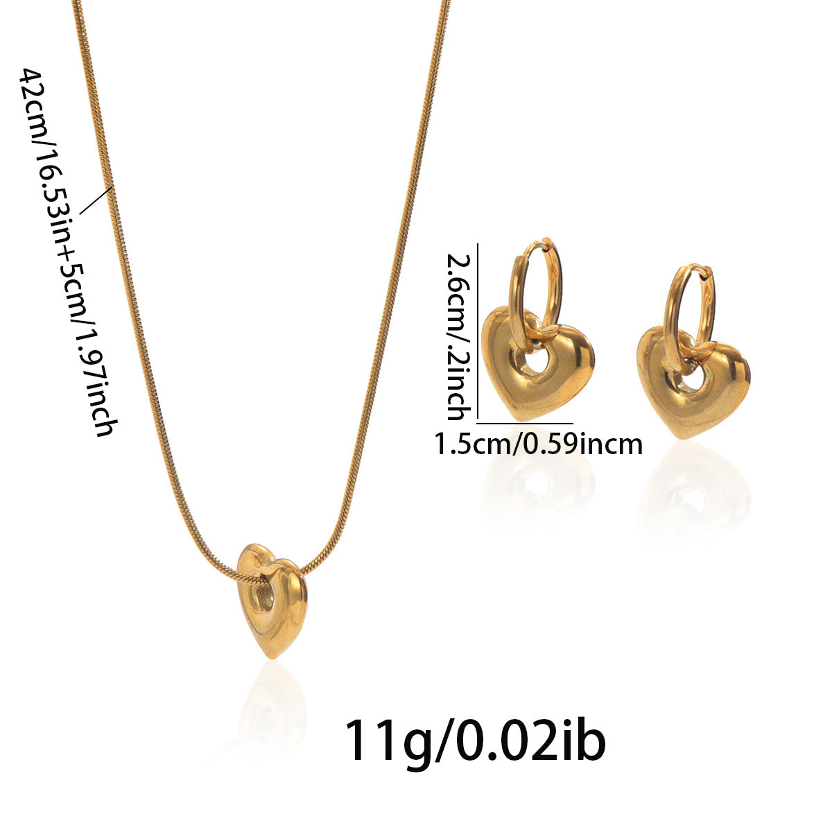 Lxalry 18K Gold Plated Hollow Heart Jewelry Set, Mirror Polish Hypoallergenic Necklace & Earrings for Women, Never-Fade Handmade Luxury Gift with Adjustable Chain